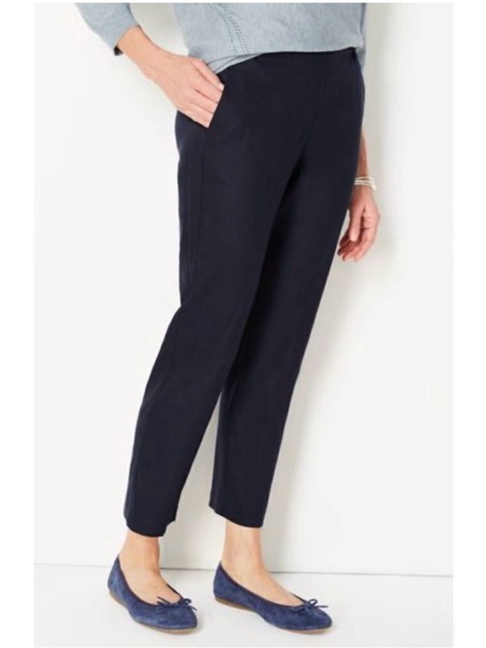 J. Jill Linen Blend Coastal Cropped Elastic-Waist Pants Large Petite NWT